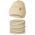 Czapka Dziecięca i Komin Komplet Dwuwarstwowy Wywijany Beżowy