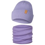 Czapka Dziecięca i Komin Komplet Dwuwarstwowy Wywijany Fioletowy