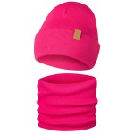 Czapka Dziecięca i Komin Komplet Dwuwarstwowy Wywijany Fuksjowy