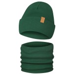 Czapka Dziecięca i Komin Komplet Dwuwarstwowy Wywijany Butelkowa Zieleń
