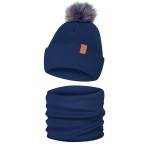 Czapka Dziecięca i Komin Komplet Zimowy z Polarem Granatowy