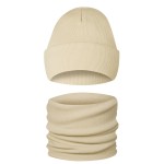 Komplet Unisex Dwuwarstwowy Czapka i Komin Beżowy