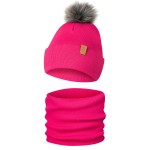 Czapka Dziecięca i Komin Komplet Zimowy z Polarem Fuksjowy