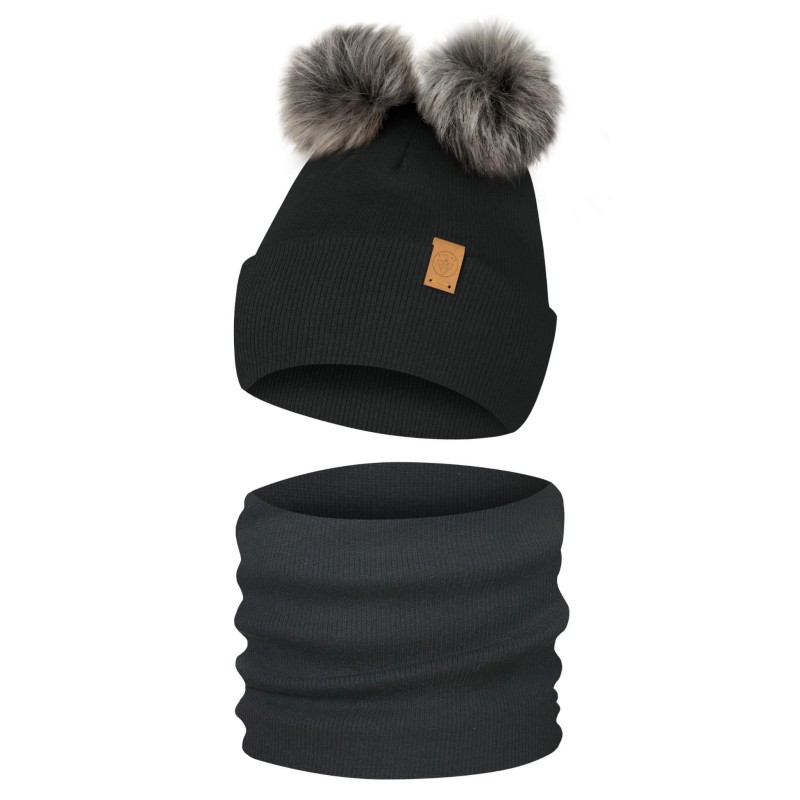Komplet Zimowy z 2 Pomponami Czapka Zimowa i Komin Only-Kids Czarny.jpg