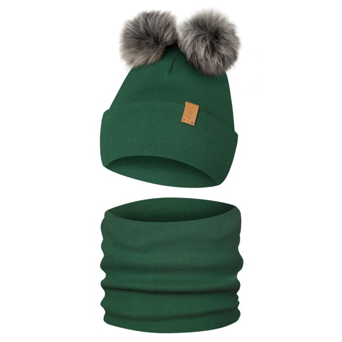 Komplet Zimowy z 2 Pomponami Czapka Zimowa i Komin Only-Kids Zielony.jpg