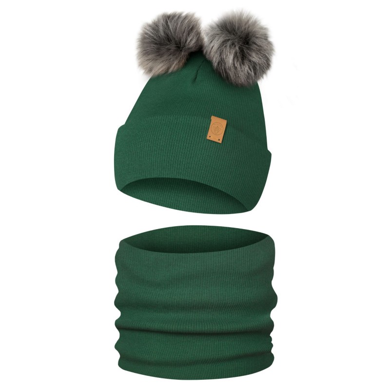 Komplet Zimowy z 2 Pomponami Czapka Zimowa i Komin Only-Kids Zielony.jpg