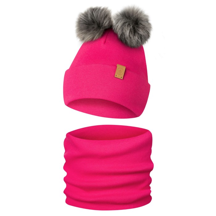 Komplet Zimowy z 2 Pomponami Czapka Zimowa i Komin Only-Kids Fuksjowy.jpg