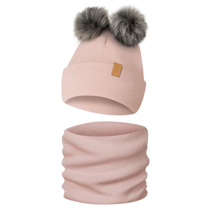 Komplet Zimowy z 2 Pomponami Czapka Zimowa i Komin Only-Kids różowy.jpg
