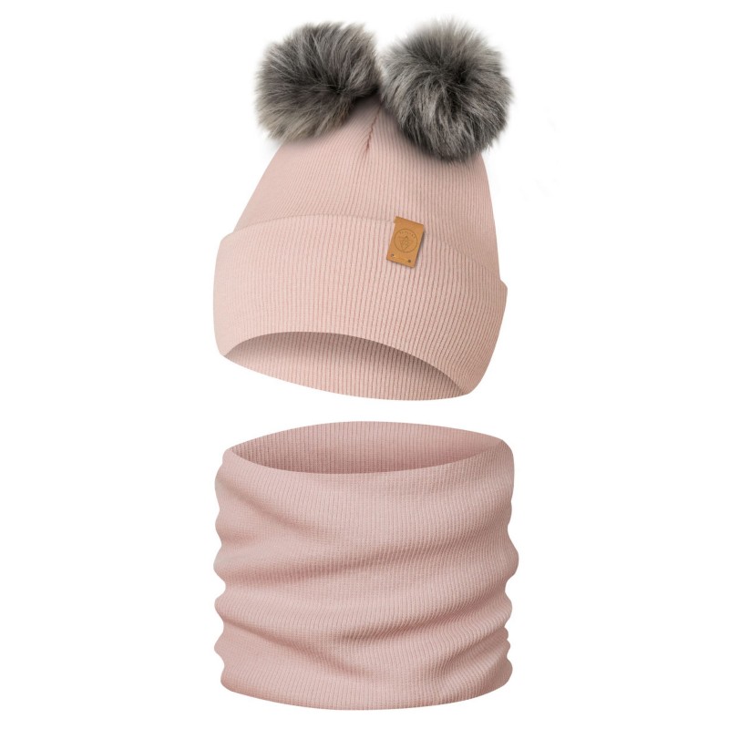Komplet Zimowy z 2 Pomponami Czapka Zimowa i Komin Only-Kids różowy.jpg