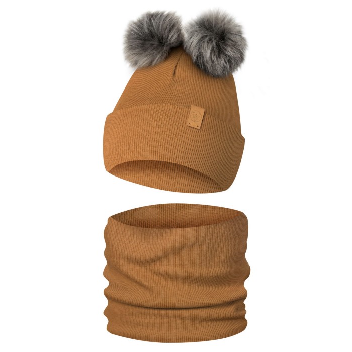 Komplet Zimowy z 2 Pomponami Czapka Zimowa i Komin Only-Kids Brązowy.jpg