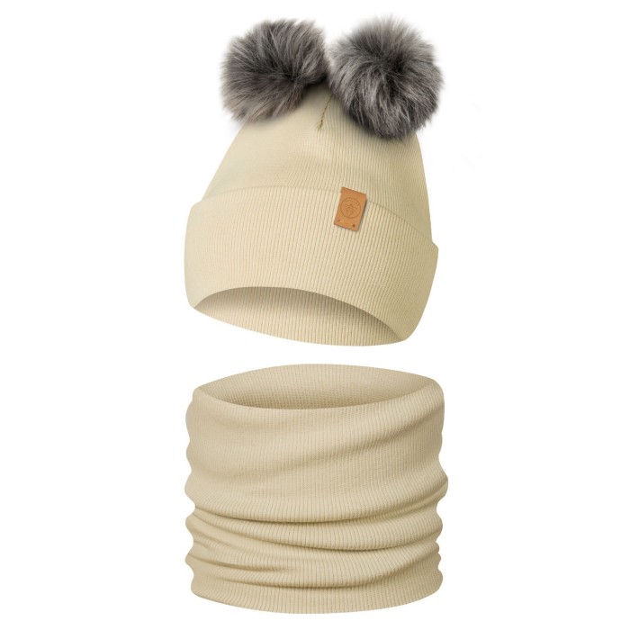 Komplet Zimowy z 2 Pomponami Czapka Zimowa i Komin Only-Kids Beżowy.jpg