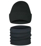 Komplet Unisex Dwuwarstwowy Czapka i Komin Czarny