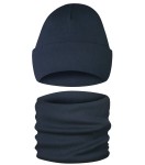 Komplet Unisex Dwuwarstwowy Czapka i Komin Granatowy