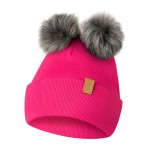 Czapka Dla Dziewczynki z 2 Pomponami Fuksjowa