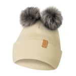 Czapka Dla Chłopca i Dziewczynki z 2 Pomponami Beżowa