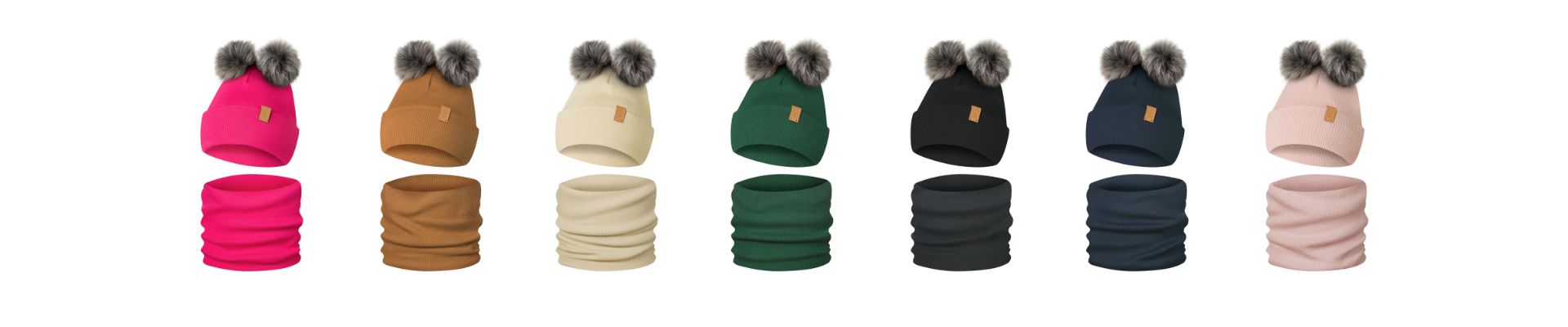 Komplety Zimowe Dziecięce z Dwoma Pomponami